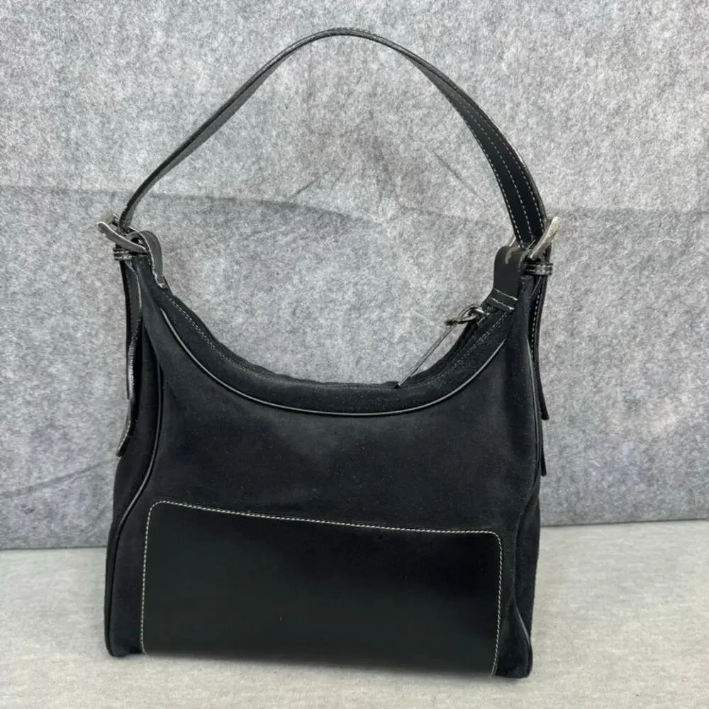 Hogan Satchel Black Suede and Leather Top Zip Shoulder Bag